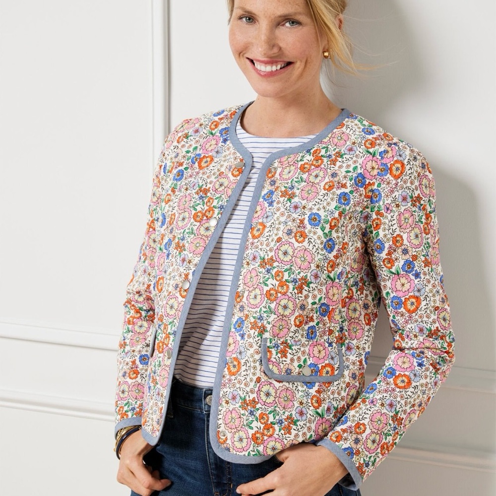 Talbots Enchanted Blooms Multi-Color Floral Print Quilted Cotton Jacket